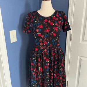 LuLaRoe Red and Green Flutter Sleeve Midi Dress